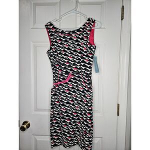 London Times Size 8 Navy & Pink Abstract Design Dress NWT